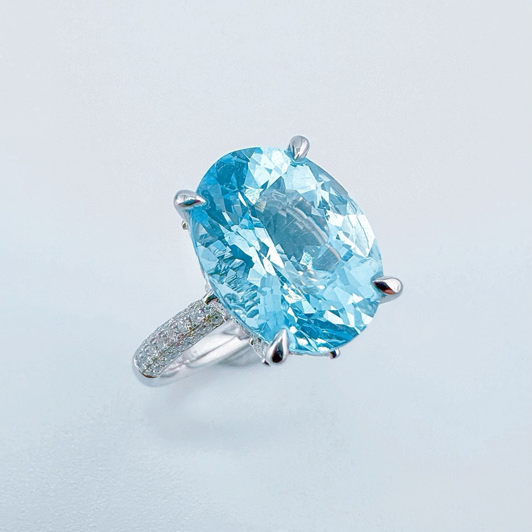 14k Gold 6.11 Ctw Natural Aquamarine & Diamond Ring - 2