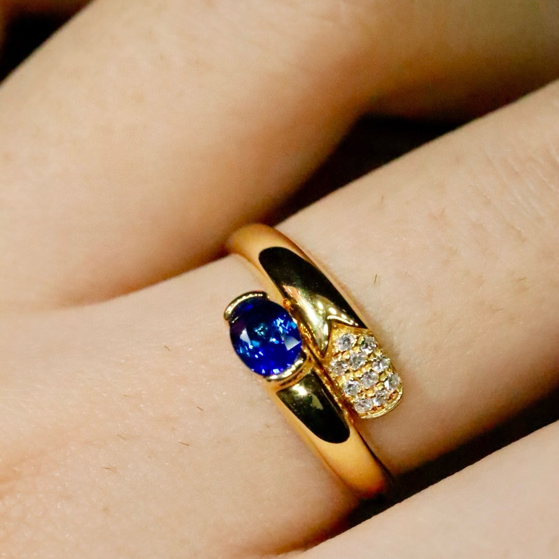 14k Gold 0.50 Ctw Vivid Blue Natural Sapphire & Diamond Ring - 6