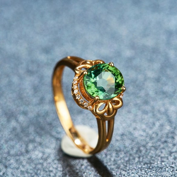 14k Gold 2.05 Ct Natural Tourmaline & Diamond Ring - 7