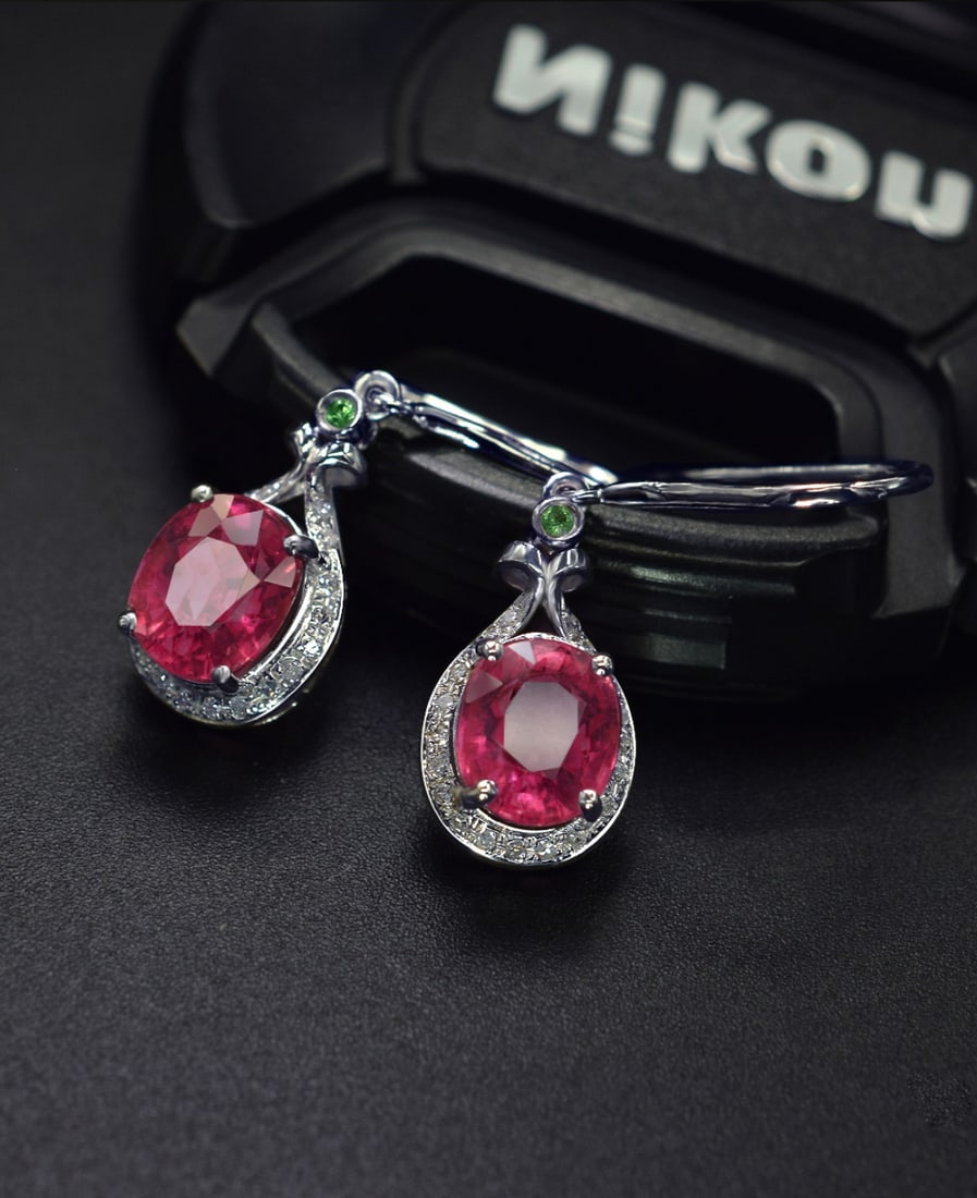 14k Gold 3.56 Ctw Natural Tourmaline & Diamond Earrings - 2