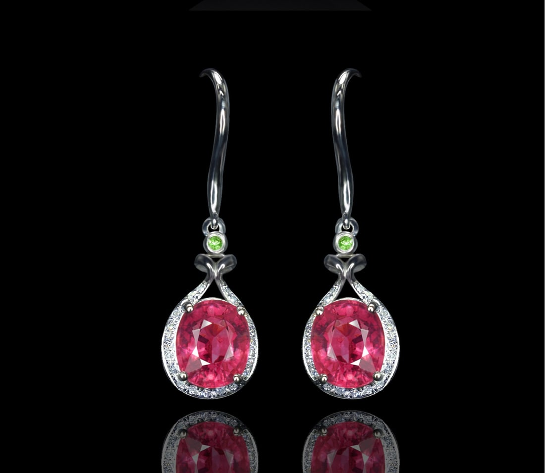 14k Gold 3.56 Ctw Natural Tourmaline & Diamond Earrings - 3