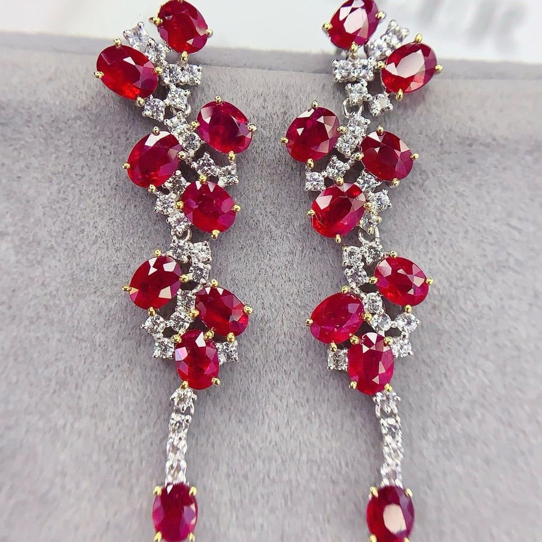 14k Gold 4.26 Ct Vivid Red Natural Ruby & Sapphire Earrings - 4