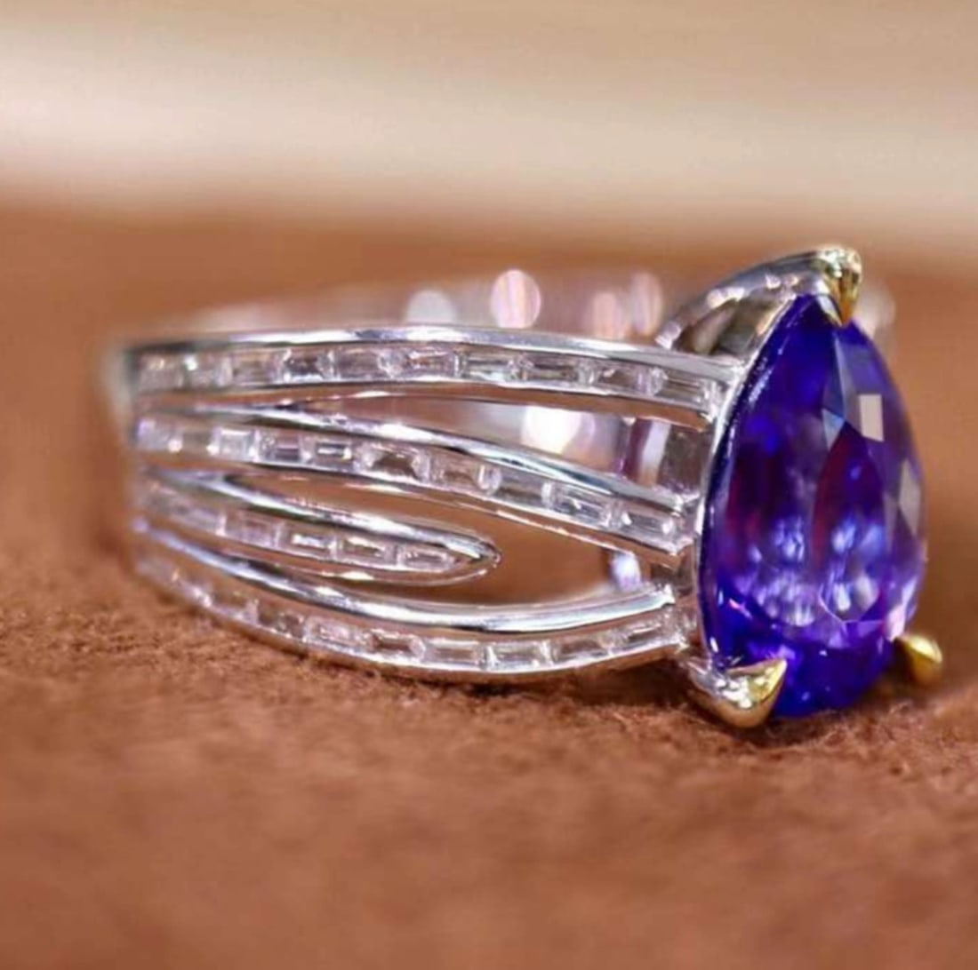 14k Gold 3.03 Ctw Natural Tanzanite & Diamond Ring - 3
