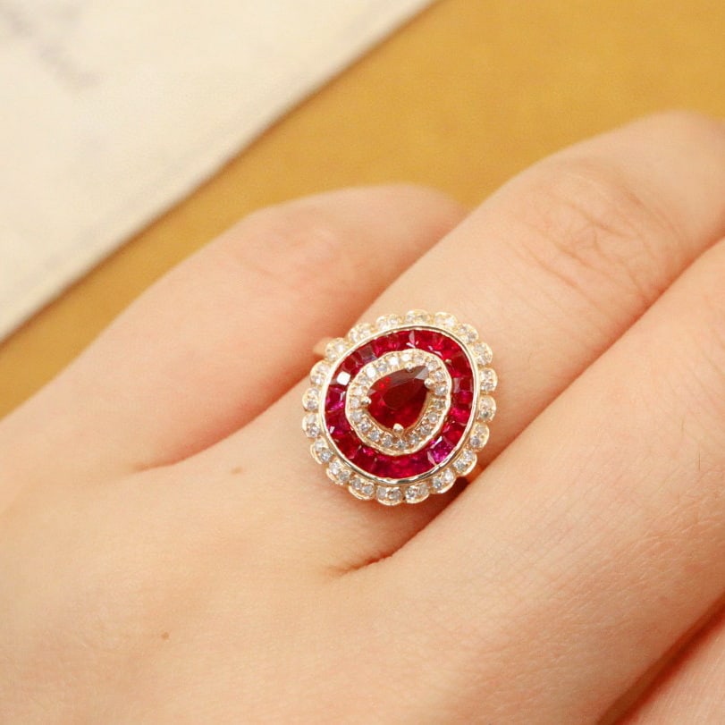 14k Gold 0.61 Ctw Vivid Red Natural Ruby & Diamond Ring - 6