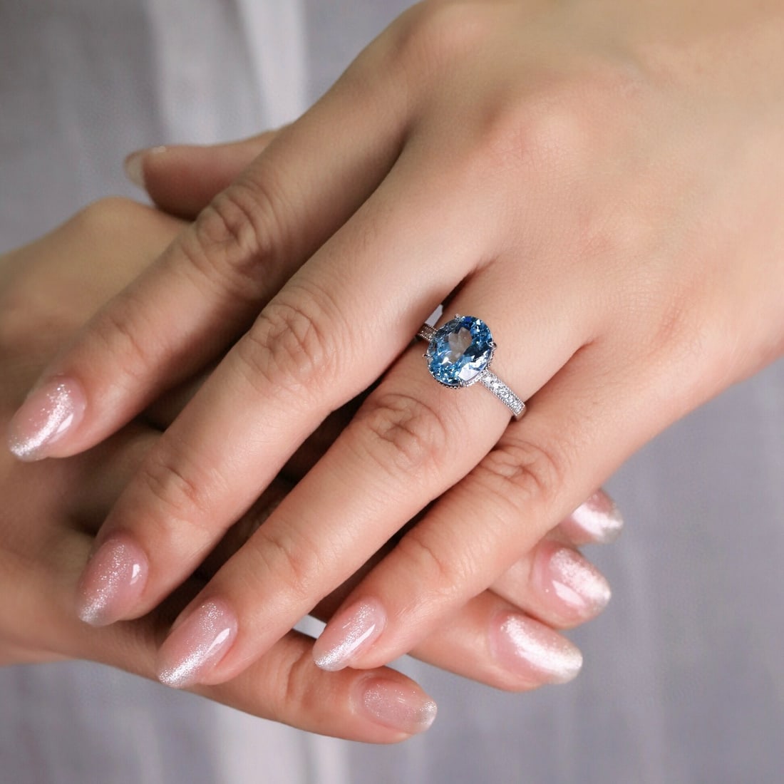 14k Gold 3.54 Ct Natural Aquamarine & Diamond Ring - 8