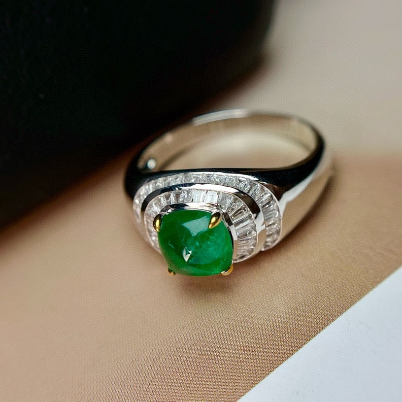 14k Gold 1.60 Ct Vivid Green Natural Emerald & Diamond Ring - 6