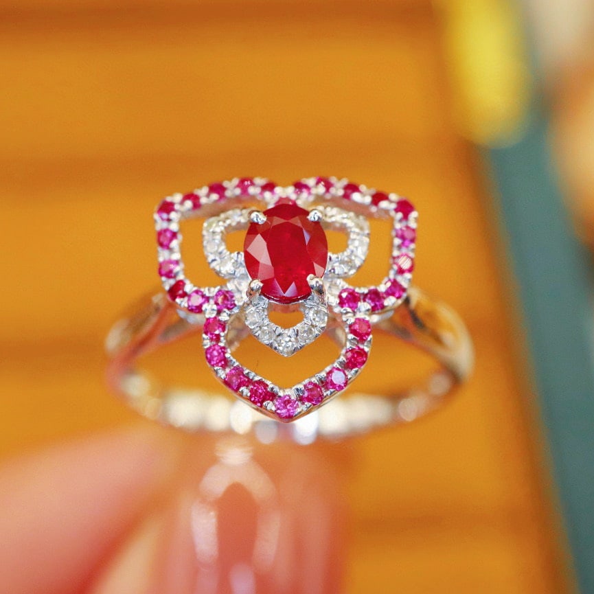 14k Gold 0.36 Ctw Vivid Red Natural Ruby & Diamond Ring - 3