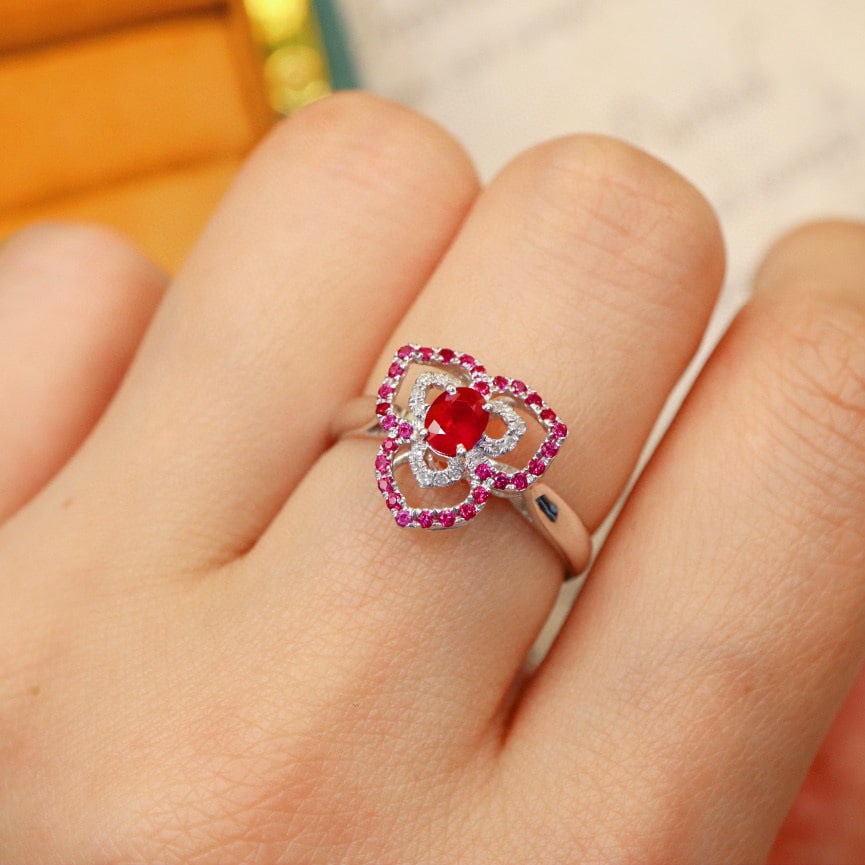 14k Gold 0.36 Ctw Vivid Red Natural Ruby & Diamond Ring - 6