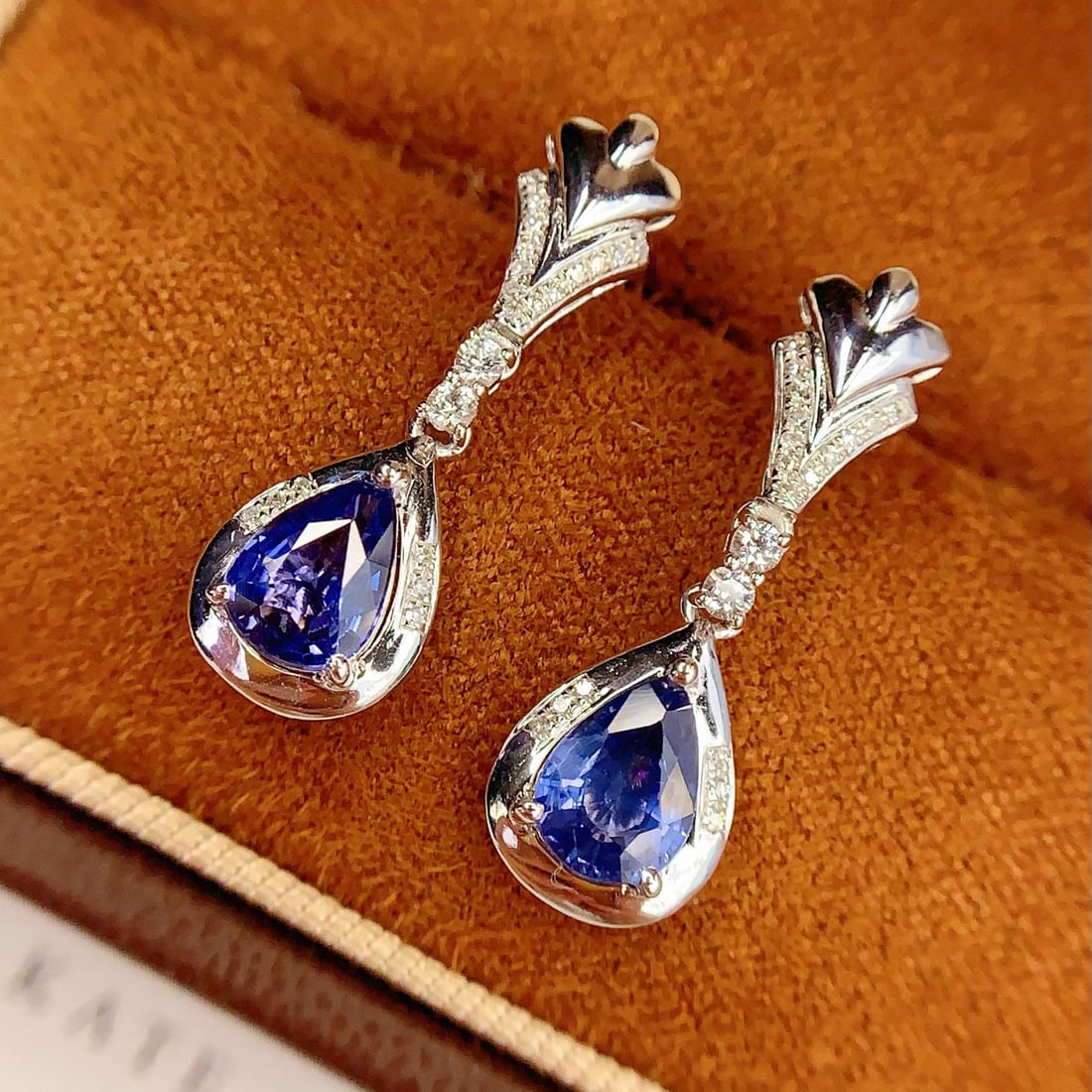 14k Gold 2 Ct Natural Sapphire & Diamond Earrings - 2
