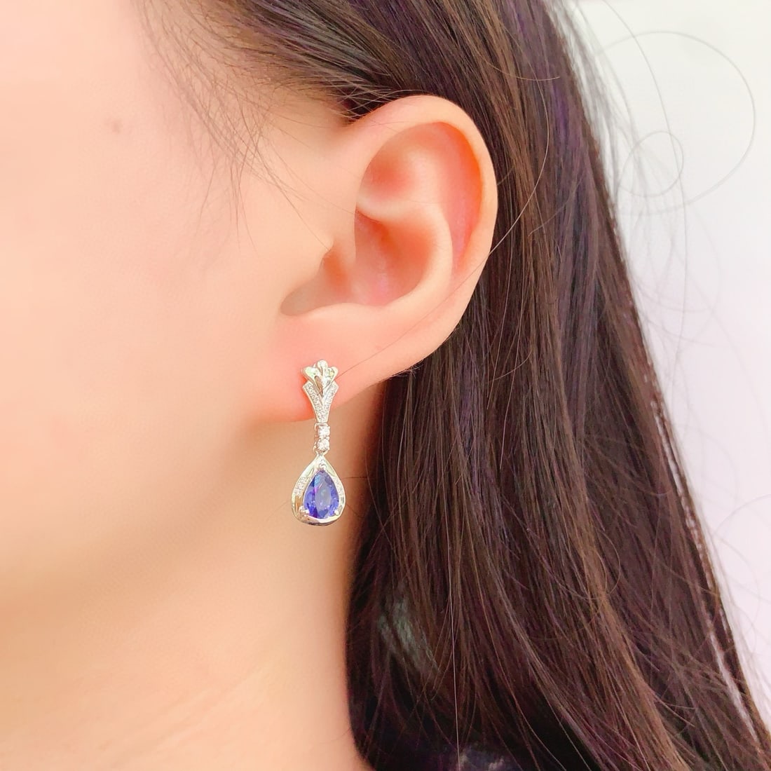 14k Gold 2 Ct Natural Sapphire & Diamond Earrings - 5