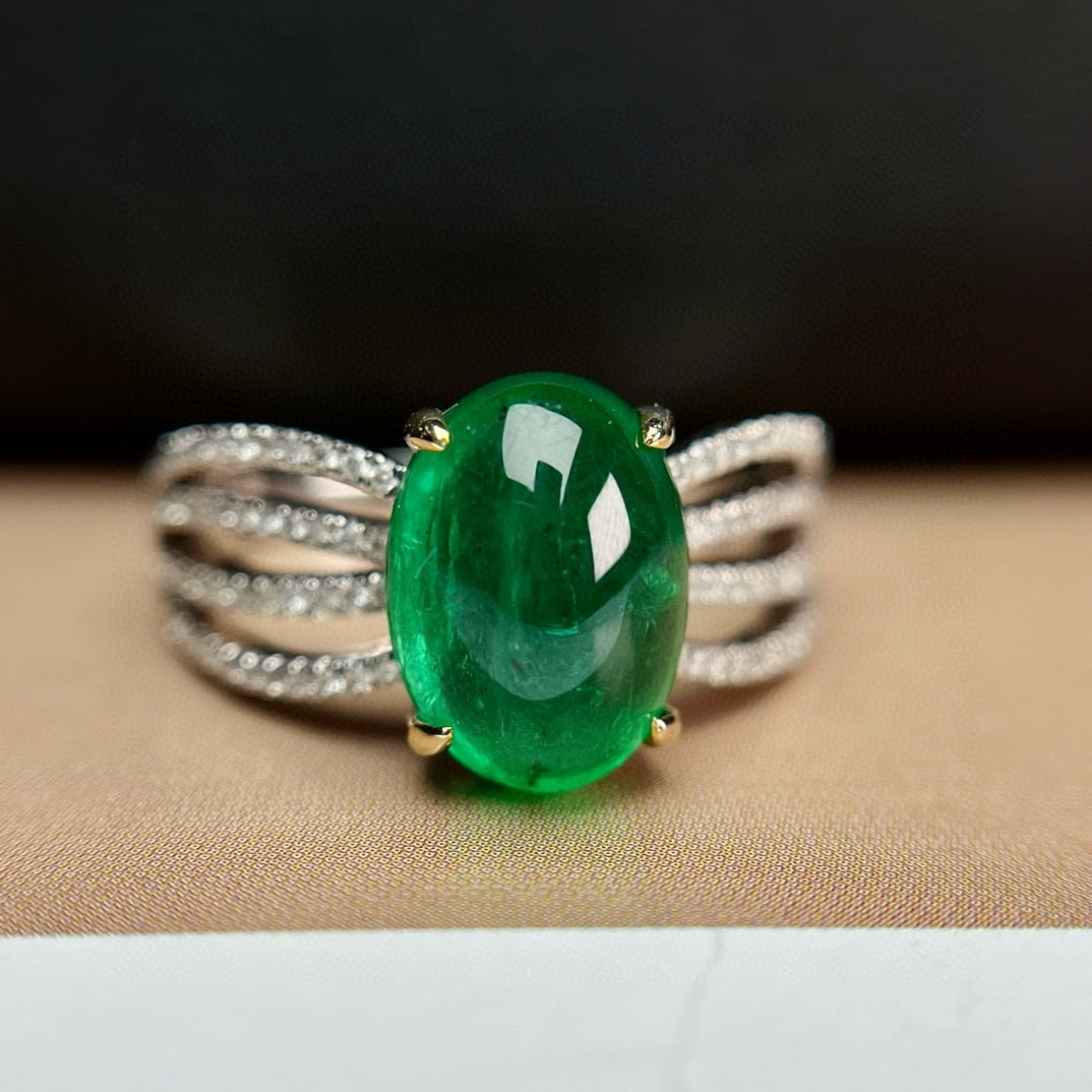 14k Gold 2.90 Ct Vivid Green Natural Emerald & Diamond Ring (1 of 7)