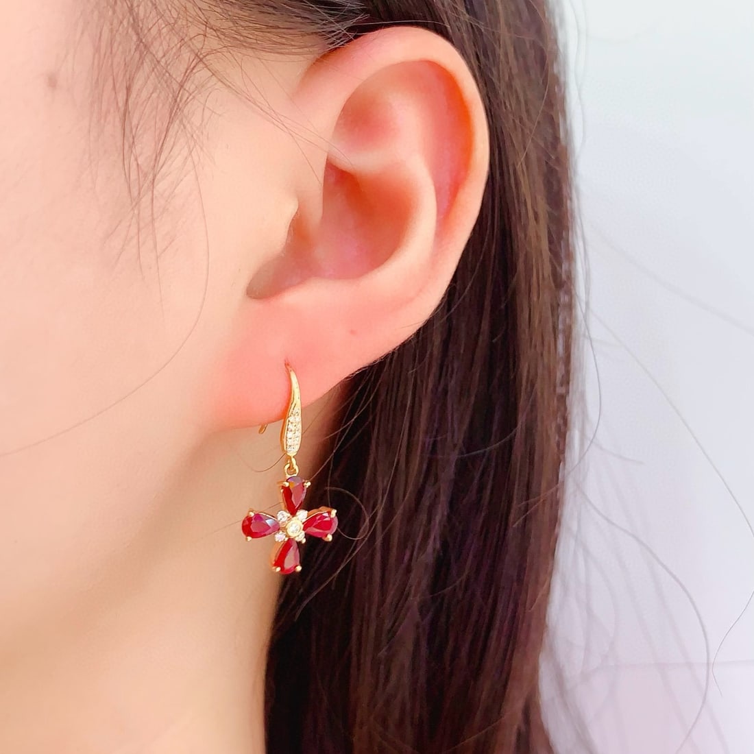 14k Gold 1.56 Ct Vivid Red Natural Ruby & Diamond Earrings - 5