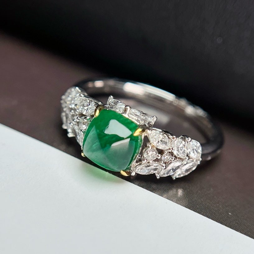 14k Gold 1.50 Ct Vivid Green Natural Emerald & Diamond Ring - 2