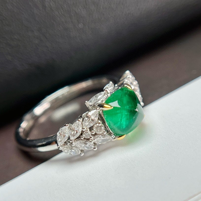 14k Gold 1.50 Ct Vivid Green Natural Emerald & Diamond Ring - 6