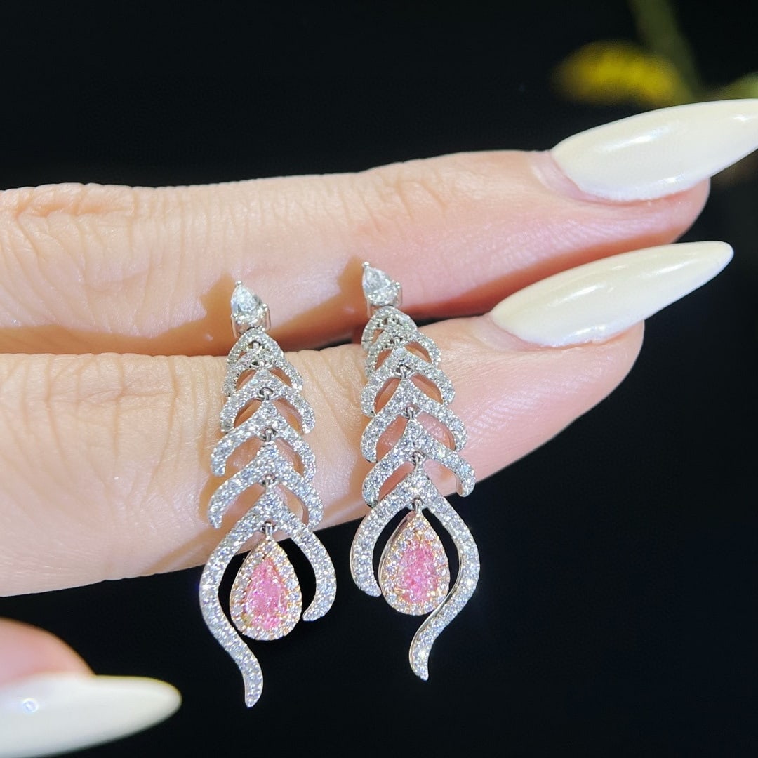 14k Gold 1.28 Ctw Natural Pink Diamond & Diamond Earrings - 2