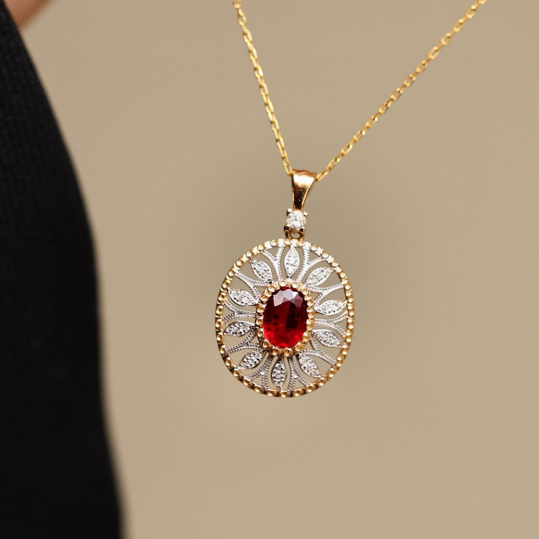 14k Gold 0.65 Ctw Natural Ruby & Diamond Pendant( Without Chain ) - 3