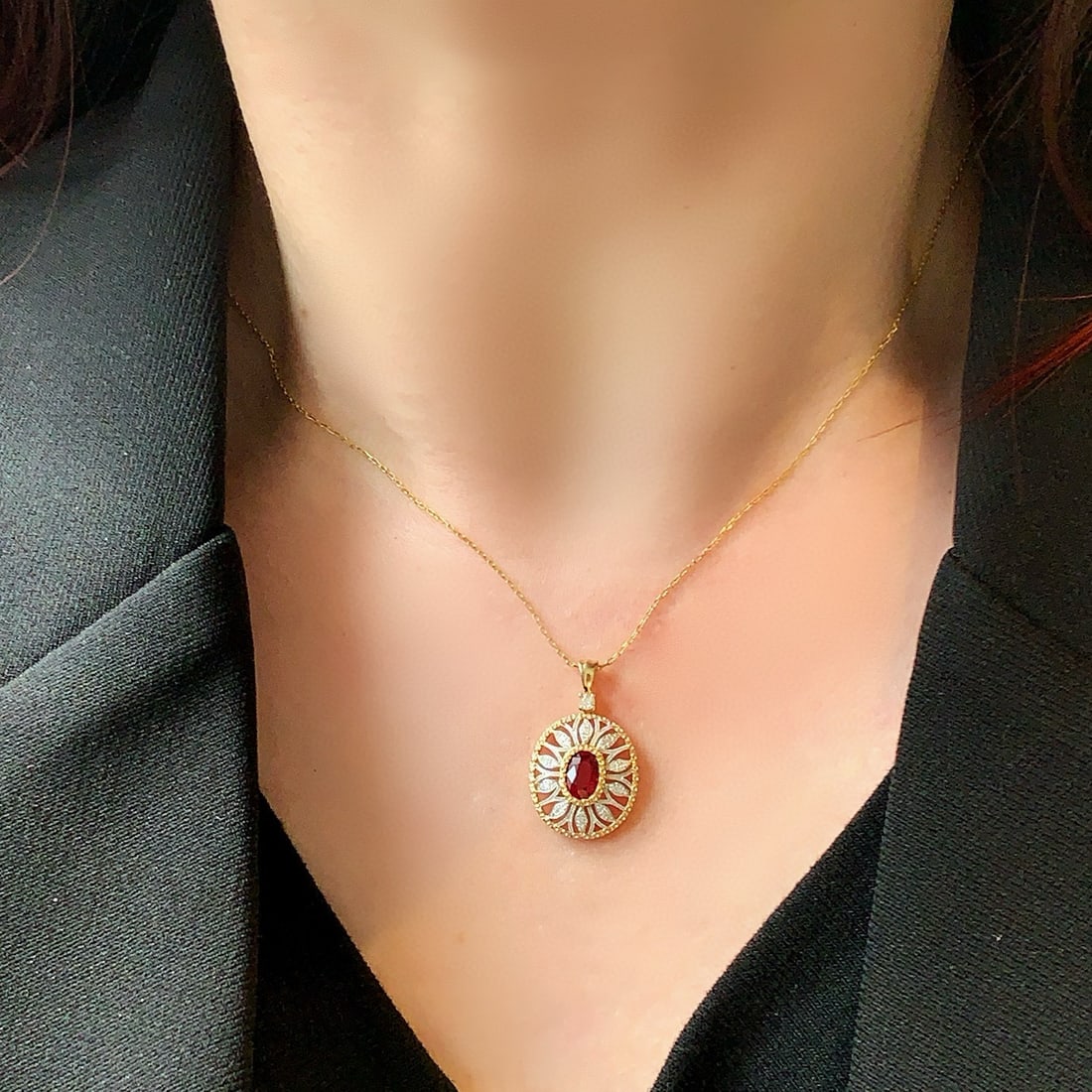 14k Gold 0.65 Ctw Natural Ruby & Diamond Pendant( Without Chain ) - 4