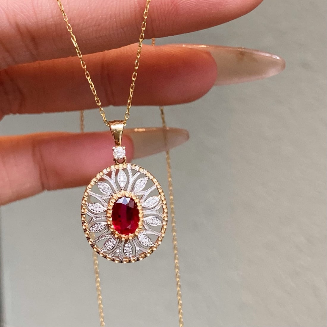 14k Gold 0.65 Ctw Natural Ruby & Diamond Pendant( Without Chain ) - 5