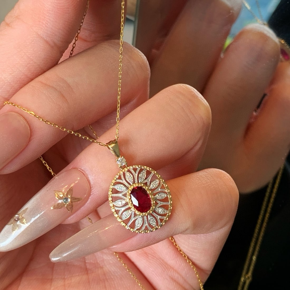 14k Gold 0.65 Ctw Natural Ruby & Diamond Pendant( Without Chain ) - 6