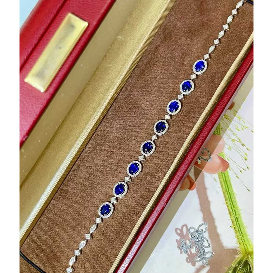 14k Gold 4.61 Ctw Natural Sapphire & Diamond Bracelet - 3