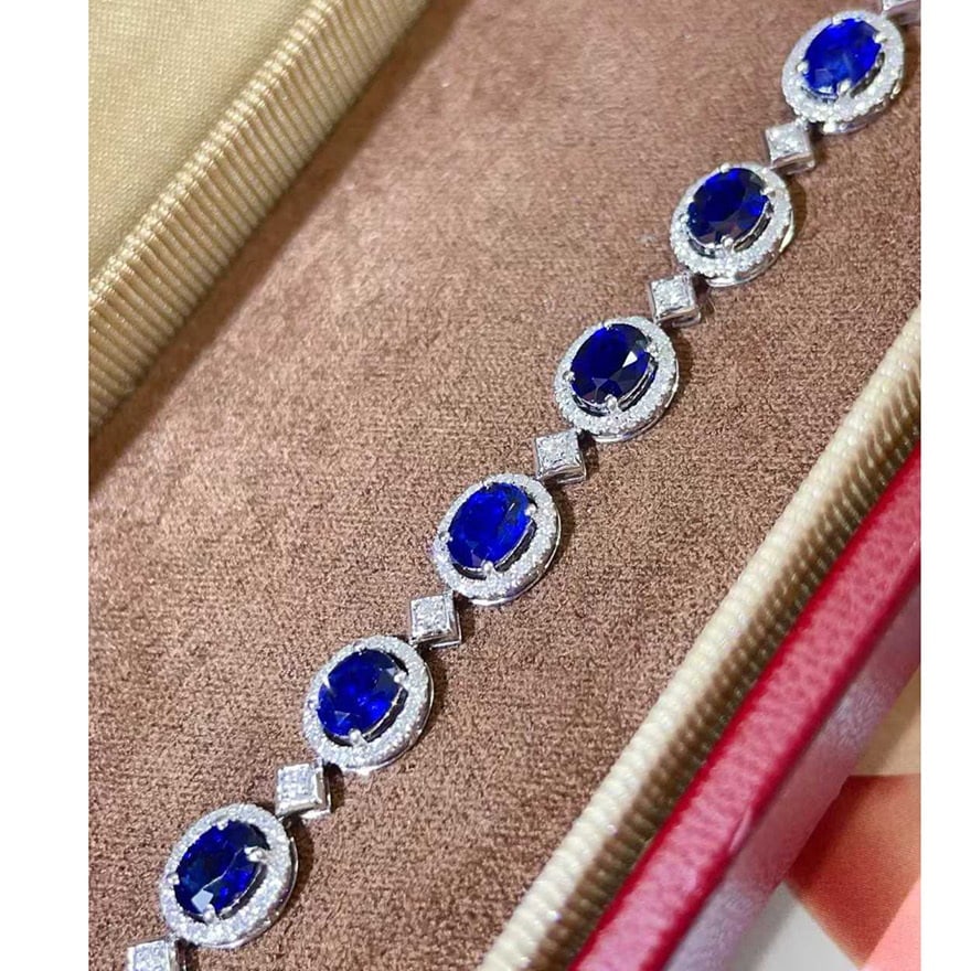 14k Gold 4.61 Ctw Natural Sapphire & Diamond Bracelet - 4