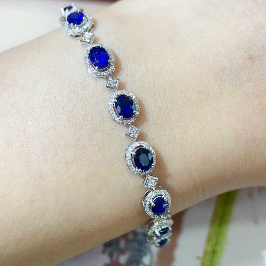 14k Gold 4.61 Ctw Natural Sapphire & Diamond Bracelet - 5