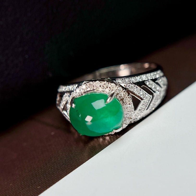 14k Gold 2.10 Ct Natural Emerald & Diamond Ring - 2