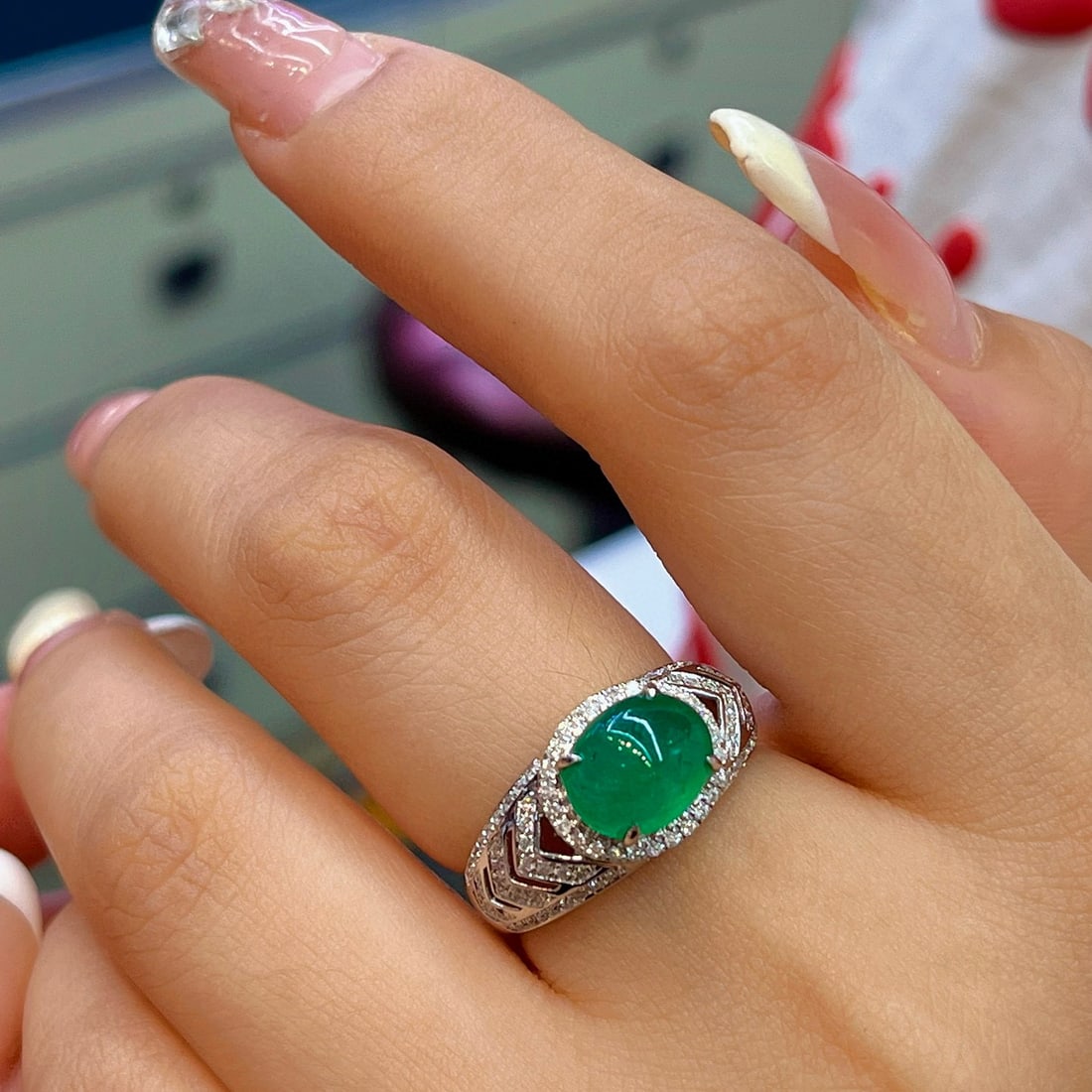 14k Gold 2.10 Ct Natural Emerald & Diamond Ring - 3