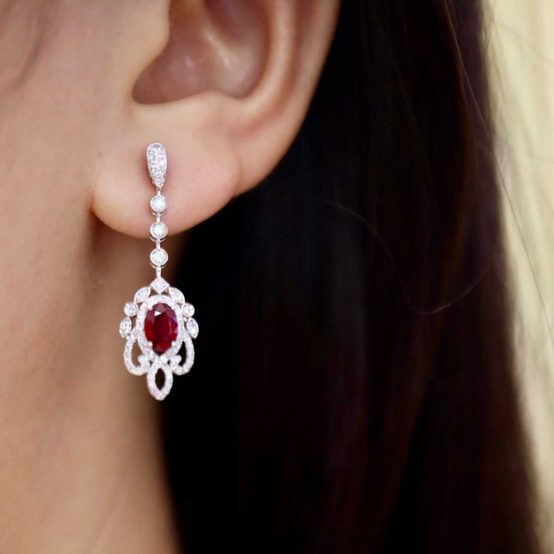 14k Gold 1.60 Ctw Vivid Red Natural Ruby & Diamond Earrings - 4