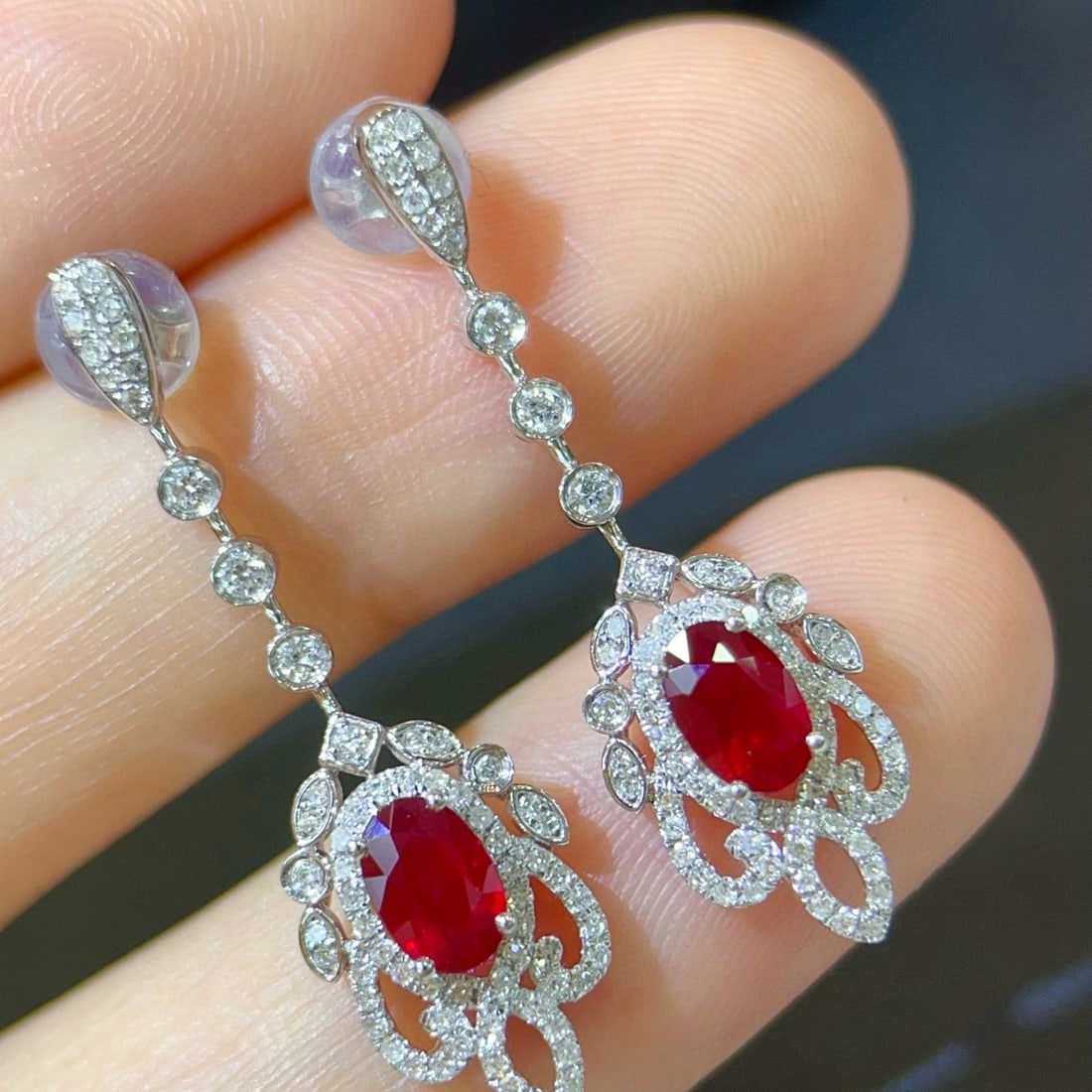 14k Gold 1.60 Ctw Vivid Red Natural Ruby & Diamond Earrings - 5