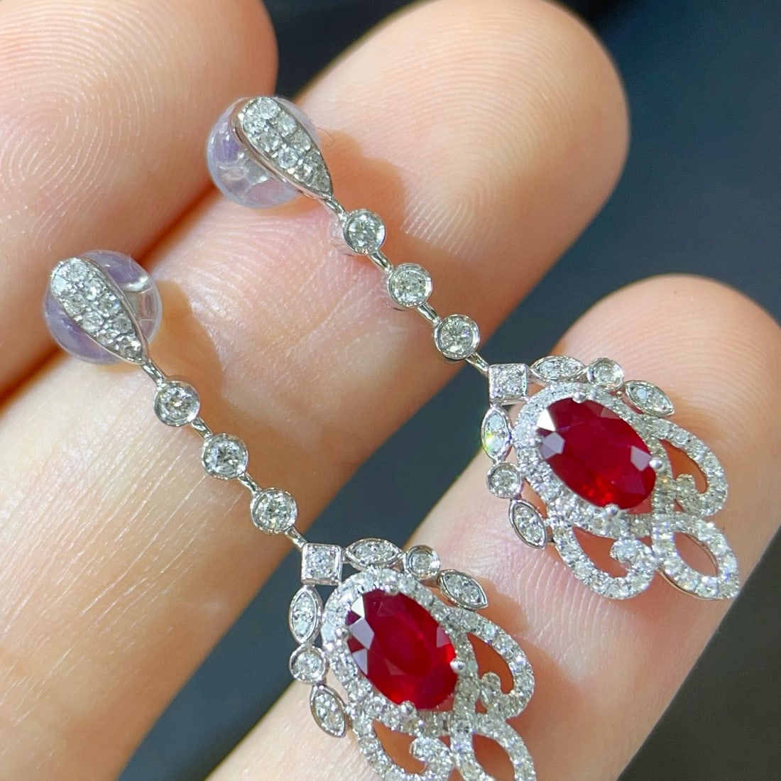 14k Gold 1.60 Ctw Vivid Red Natural Ruby & Diamond Earrings - 6
