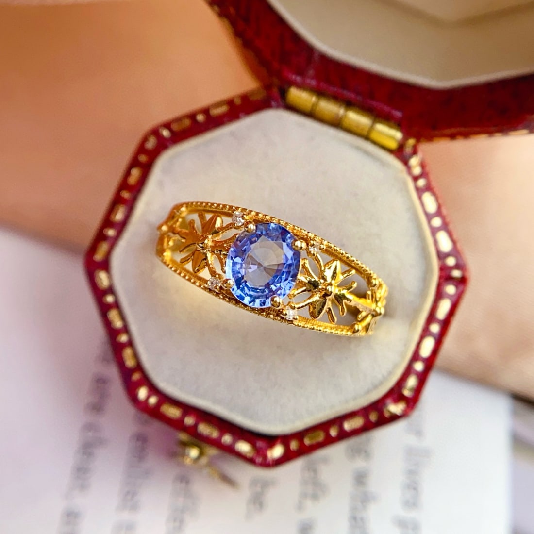 14k Gold 0.80 Ct Natural Sapphire & Diamond Ring (1 of 7)