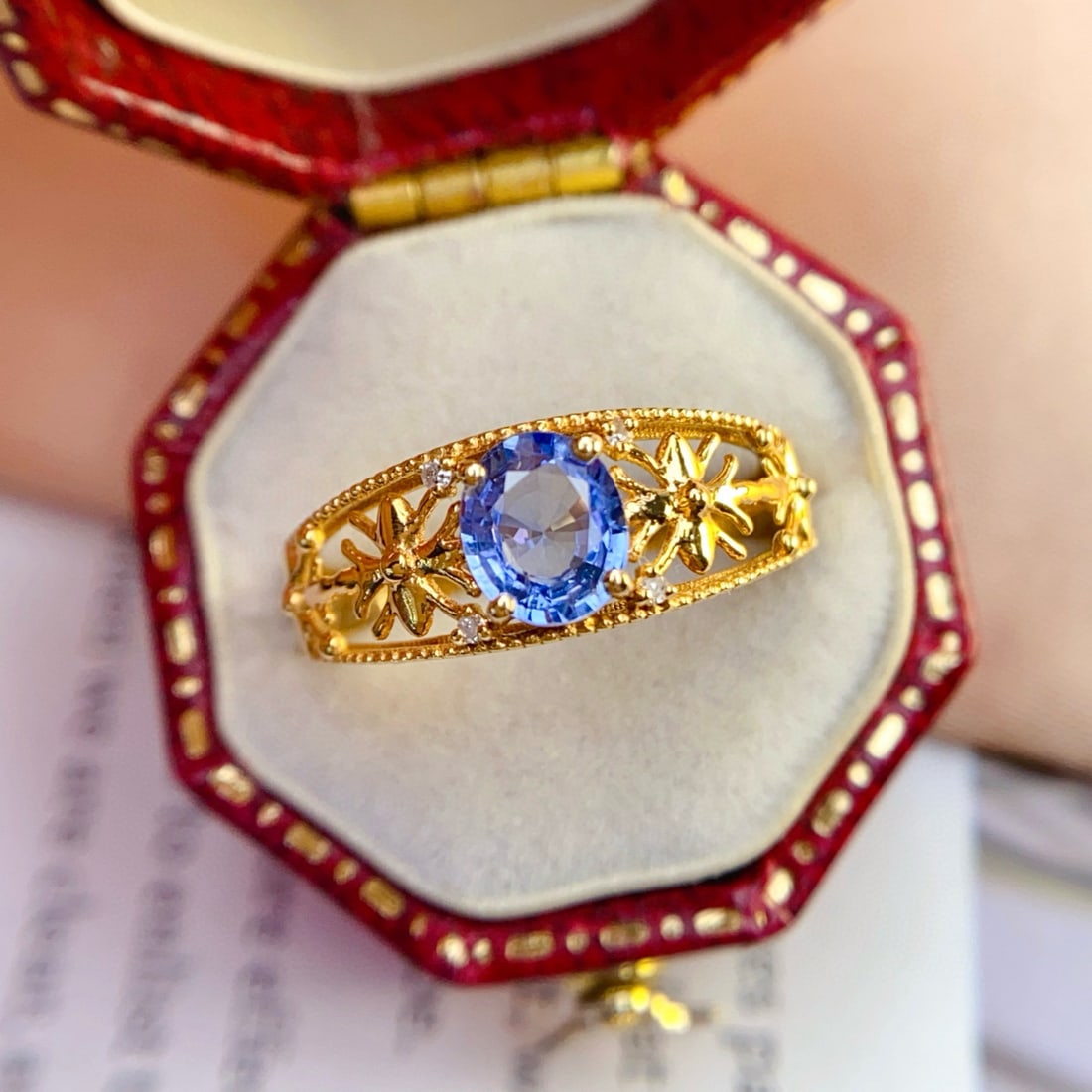 14k Gold 0.80 Ct Natural Sapphire & Diamond Ring - 2