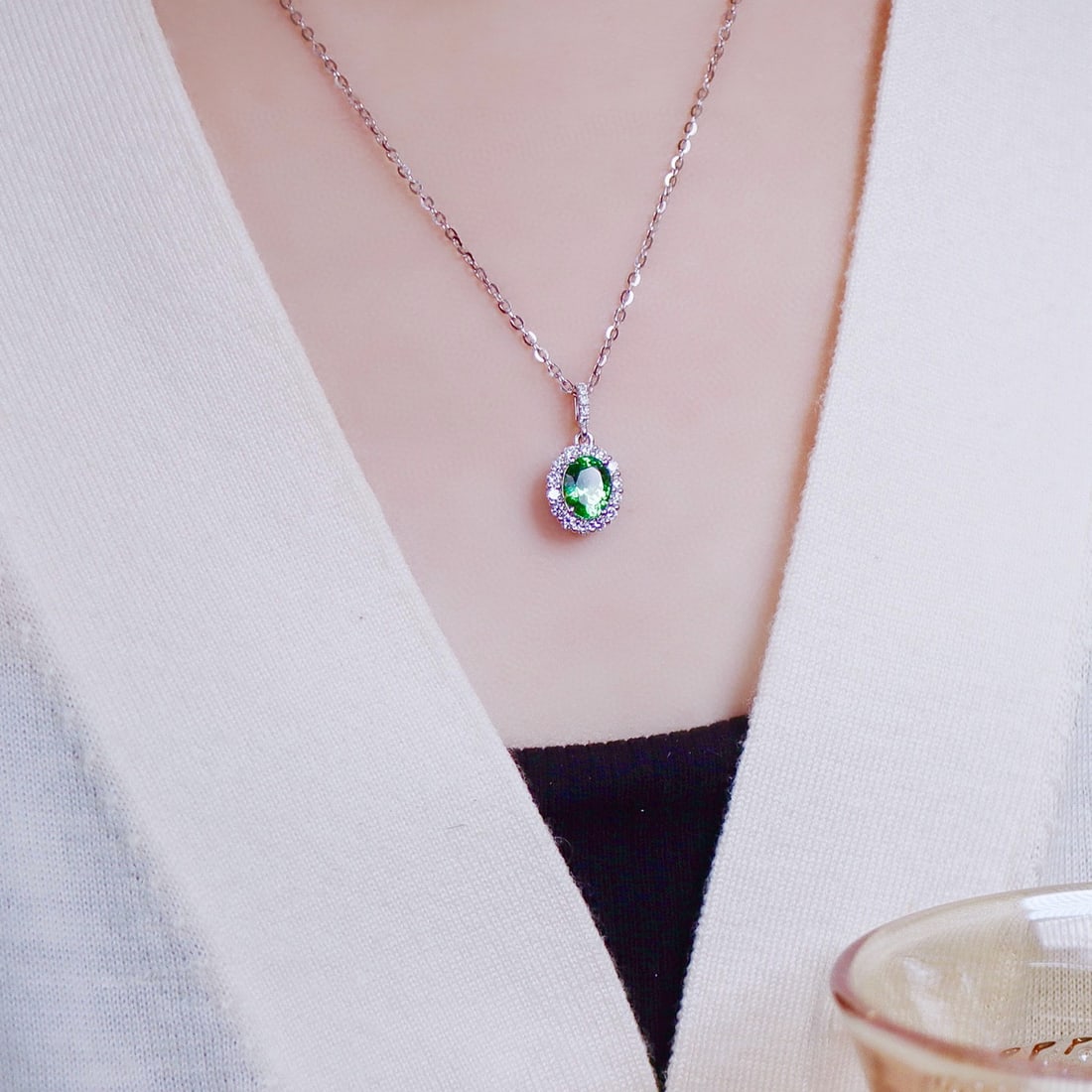 14k Gold 1.56 Ctw Vivid Green Natural Tsavorite & Diamond Pendant( Without Chain ) - 2