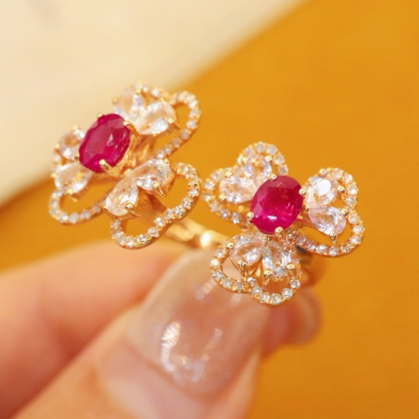 14k Gold 1.38 Ctw Natural Ruby & Diamond Ring - 2