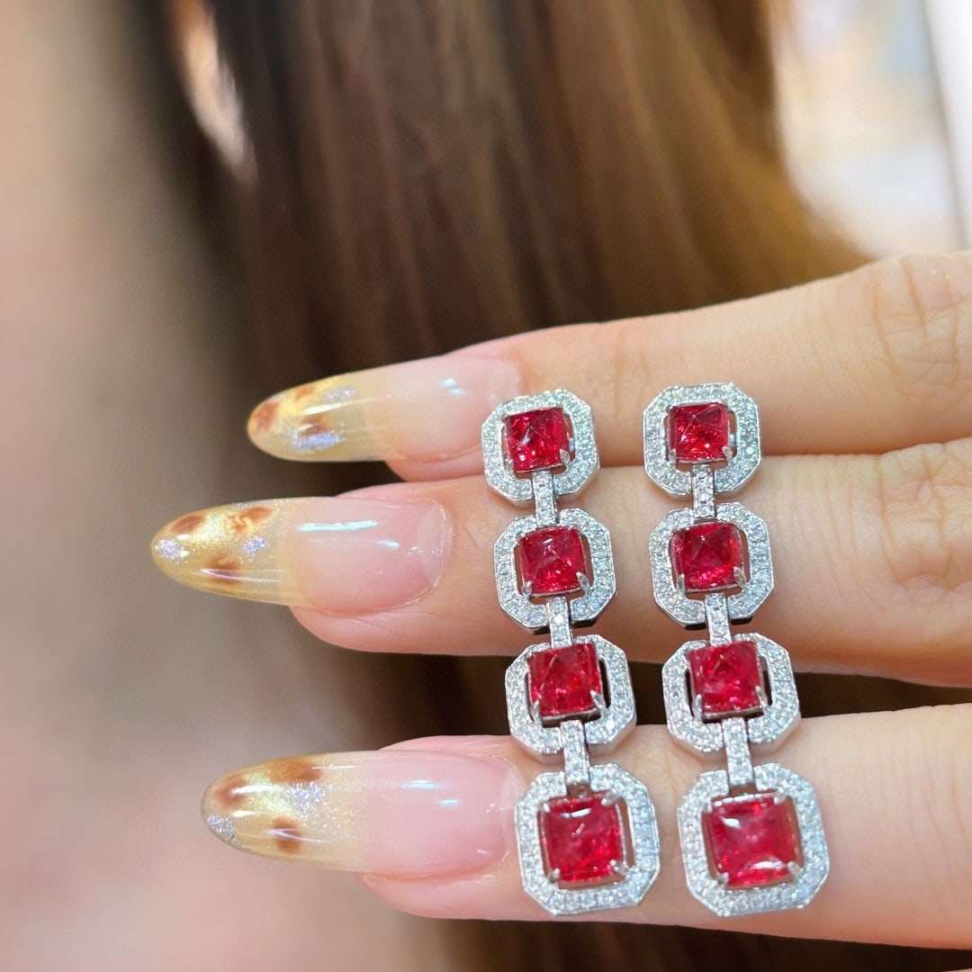 14k Gold 5.62 Ct Natural Spinel & Diamond Earrings - 2