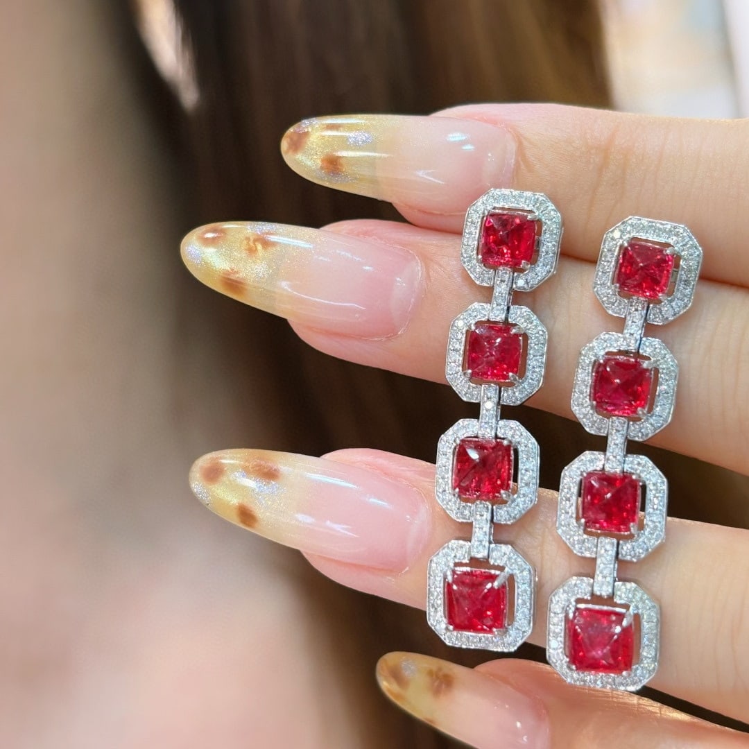 14k Gold 5.62 Ct Natural Spinel & Diamond Earrings - 3