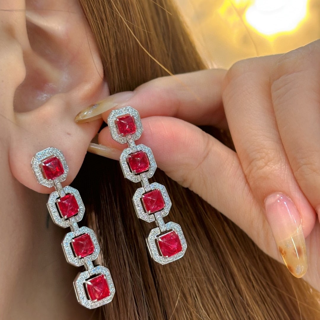 14k Gold 5.62 Ct Natural Spinel & Diamond Earrings - 4