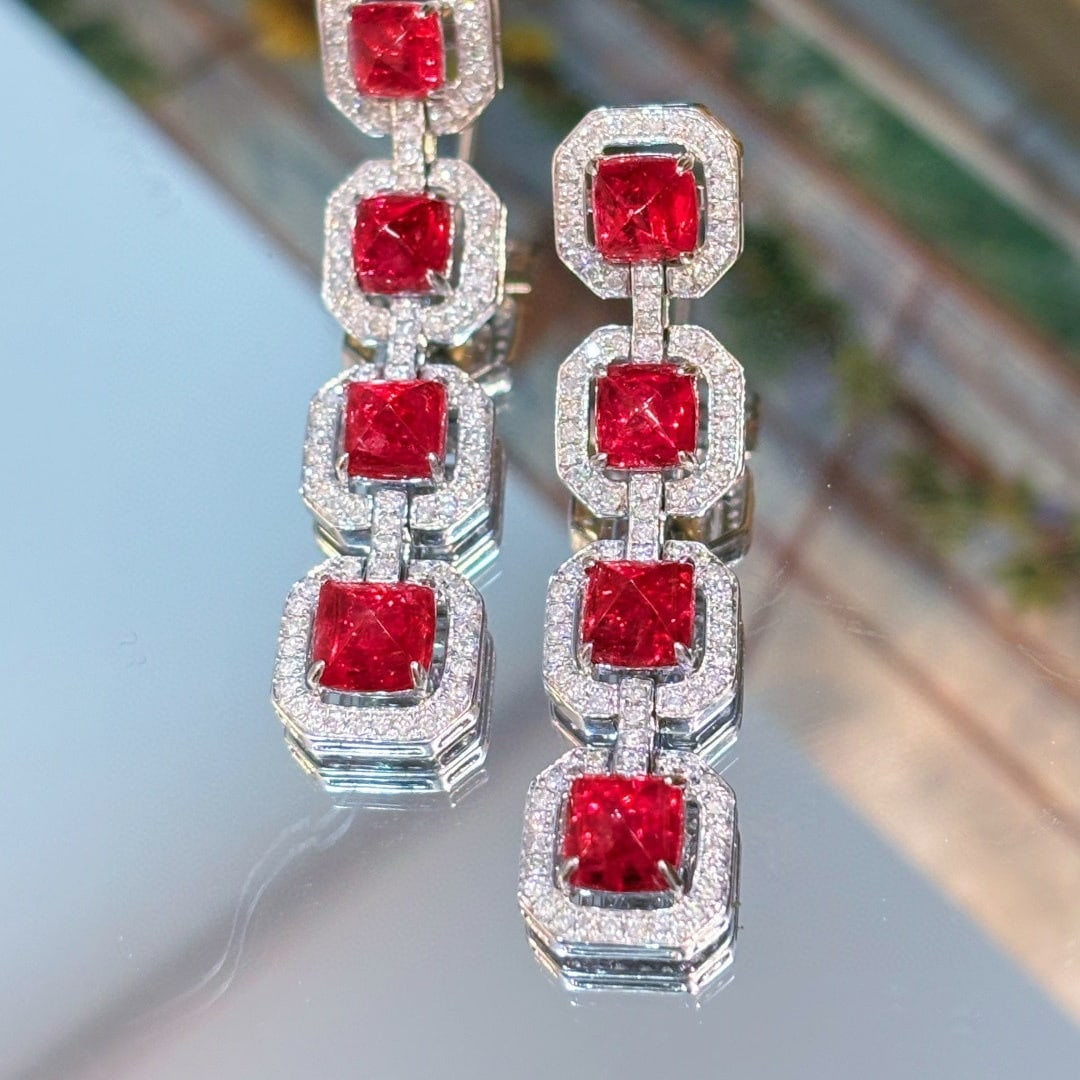 14k Gold 5.62 Ct Natural Spinel & Diamond Earrings - 6