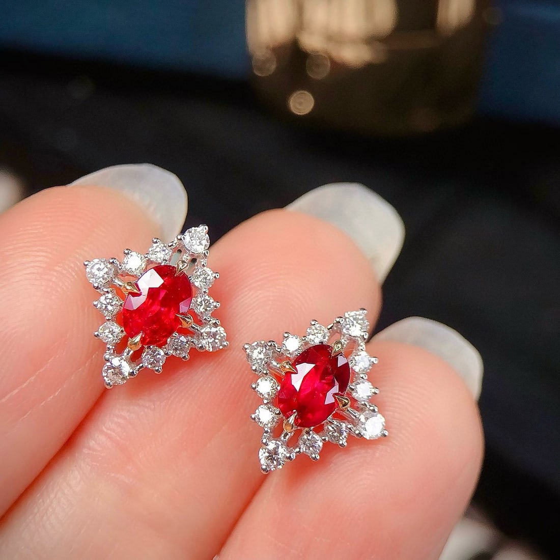 14k Gold 1.70 Ctw Natural Ruby & Diamond Earrings - 3