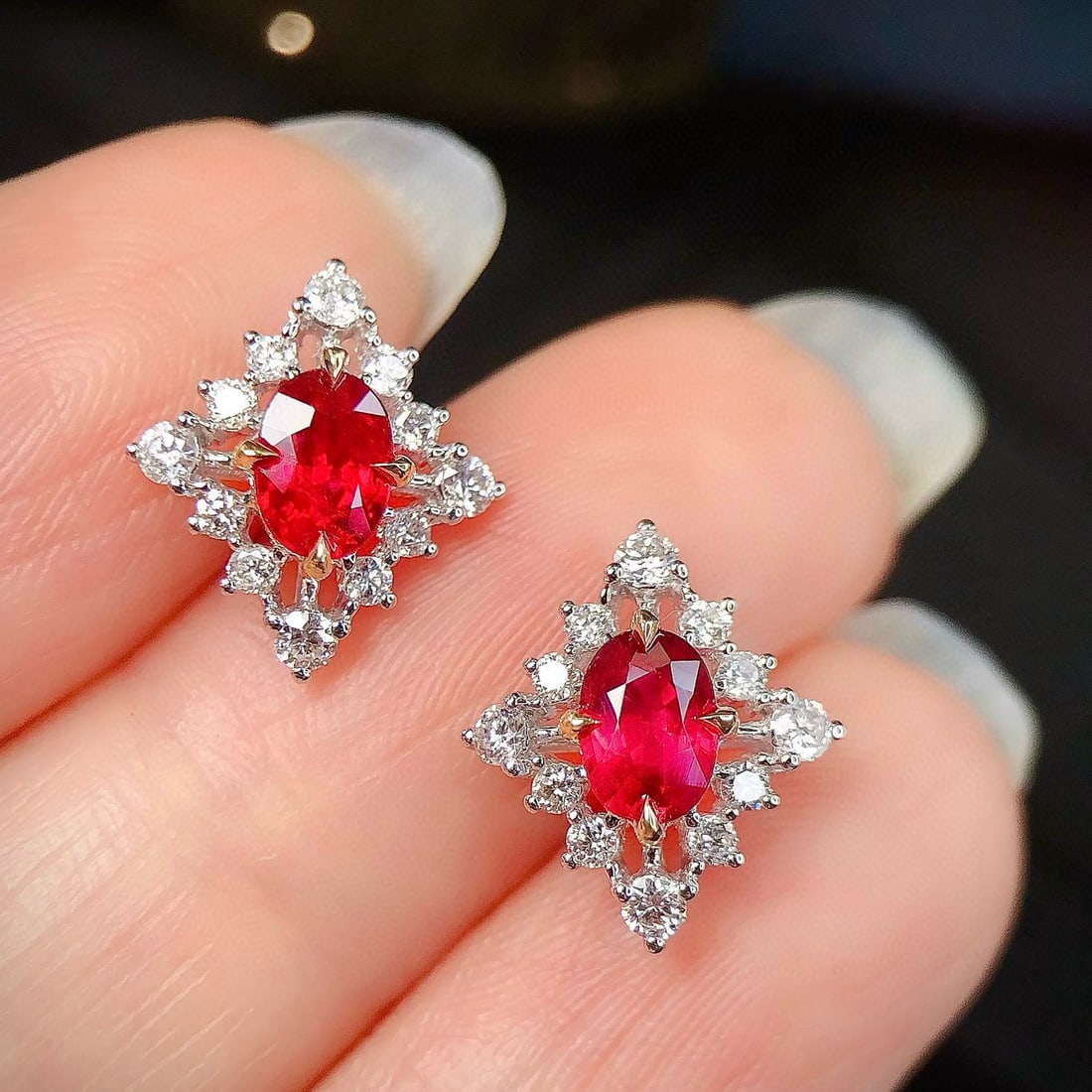 14k Gold 1.70 Ctw Natural Ruby & Diamond Earrings - 4