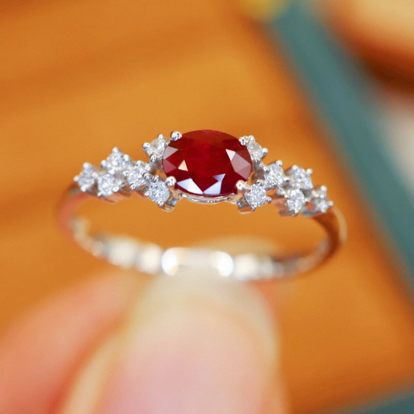 14k Gold 0.58 Ctw Natural Ruby & Diamond Ring - 3