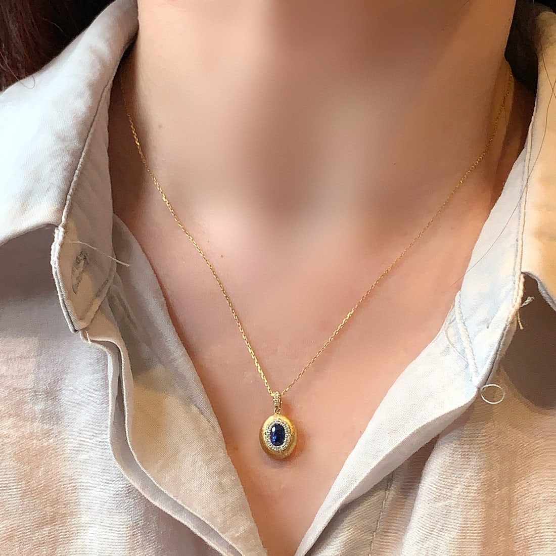 14k Gold 0.61 Ctw Natural Sapphire & Diamond Pendant( Without Chain ) - 4
