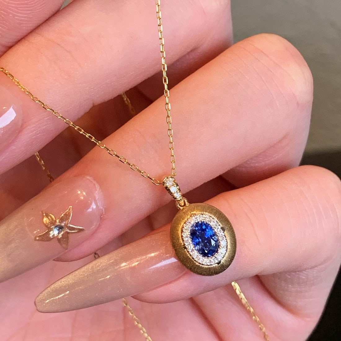 14k Gold 0.61 Ctw Natural Sapphire & Diamond Pendant( Without Chain ) - 6