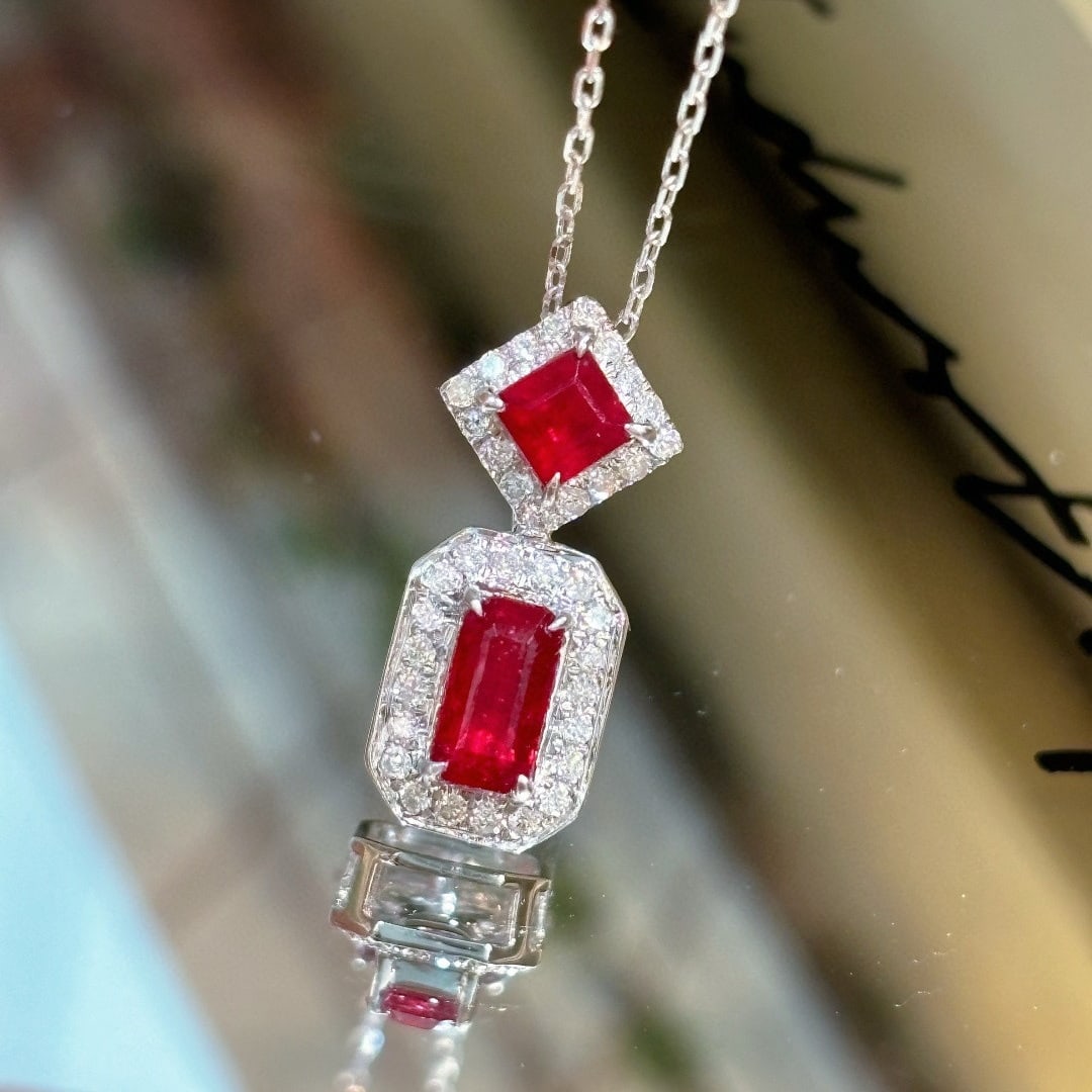 14k Gold 0.95 Ct Natural Ruby & Diamond Pendant( Without Chain ) (1 of 7)