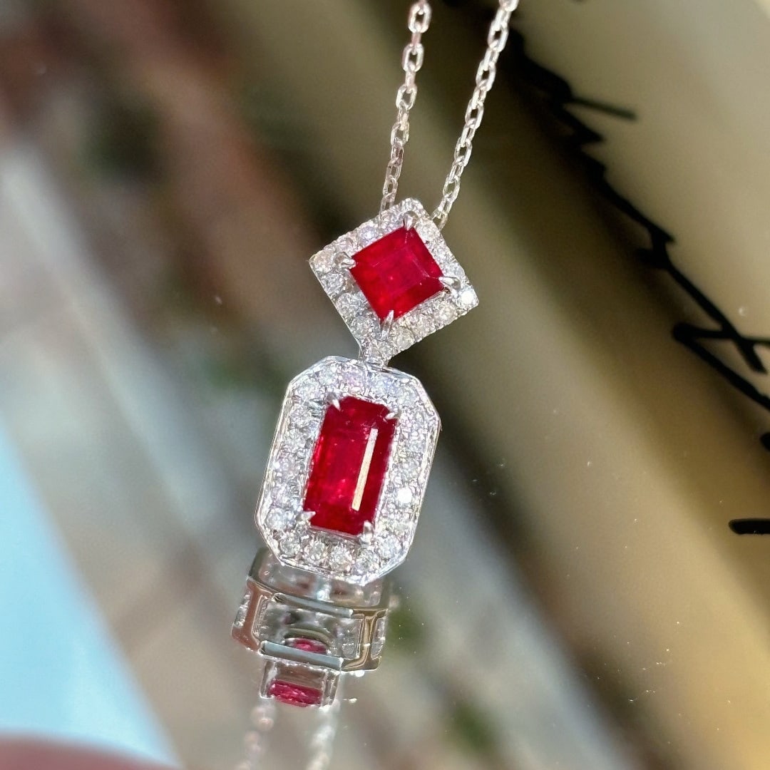 14k Gold 0.95 Ct Natural Ruby & Diamond Pendant( Without Chain ) - 2