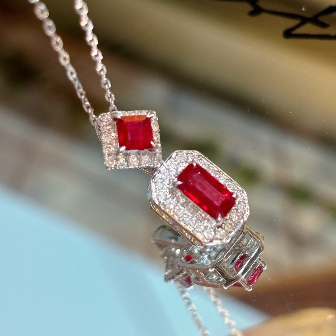 14k Gold 0.95 Ct Natural Ruby & Diamond Pendant( Without Chain ) - 3