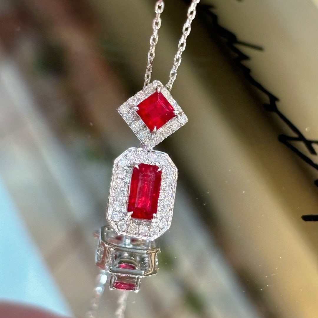 14k Gold 0.95 Ct Natural Ruby & Diamond Pendant( Without Chain ) - 5