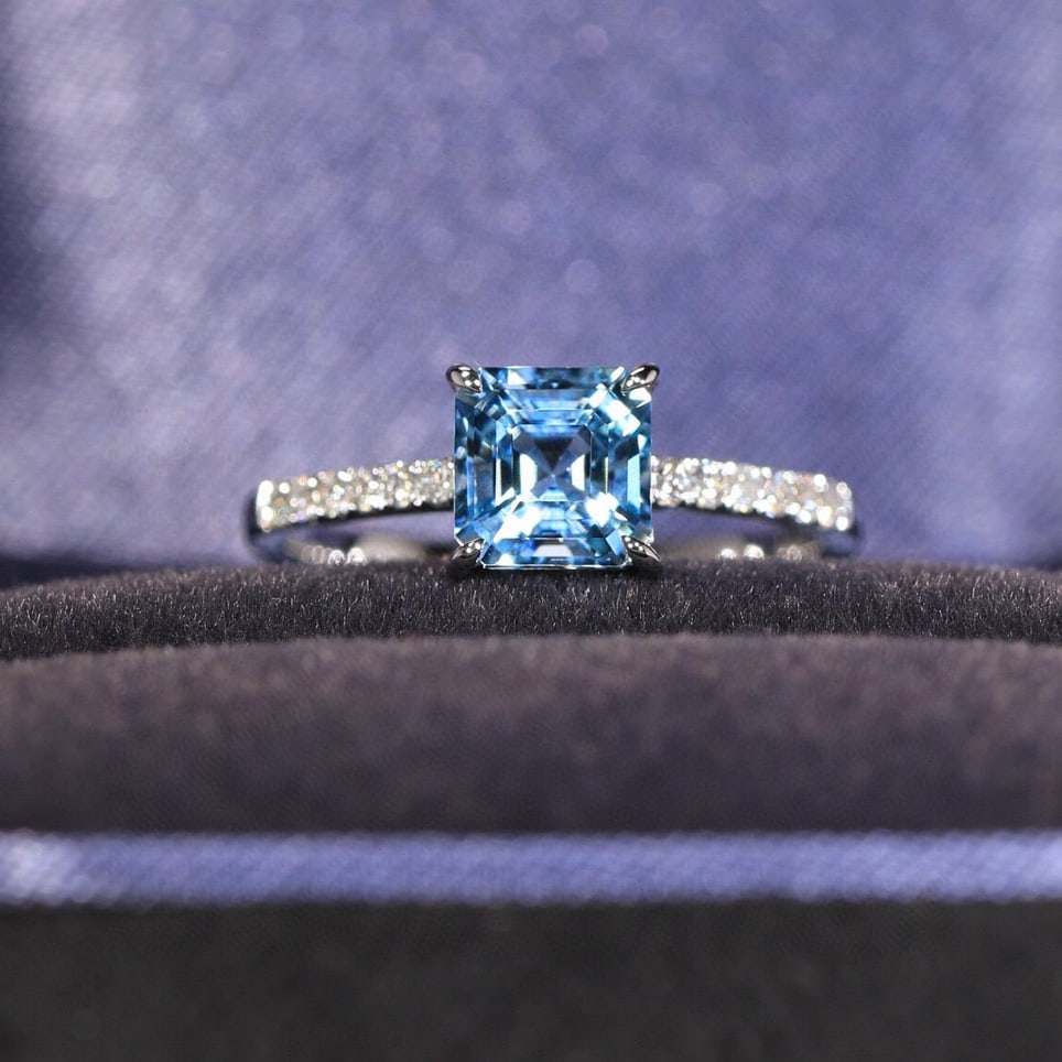 14k Gold 1.10 Ct Natural Aquamarine & Diamond Ring: Ref:231088153 // gold content:14k gold // ring size:7. 25us // // main gemstone:aquamarine // shape:asscher // carat weight:1. 10ct // color:blue // treatment:natural // // adjacent gemstone 2 :