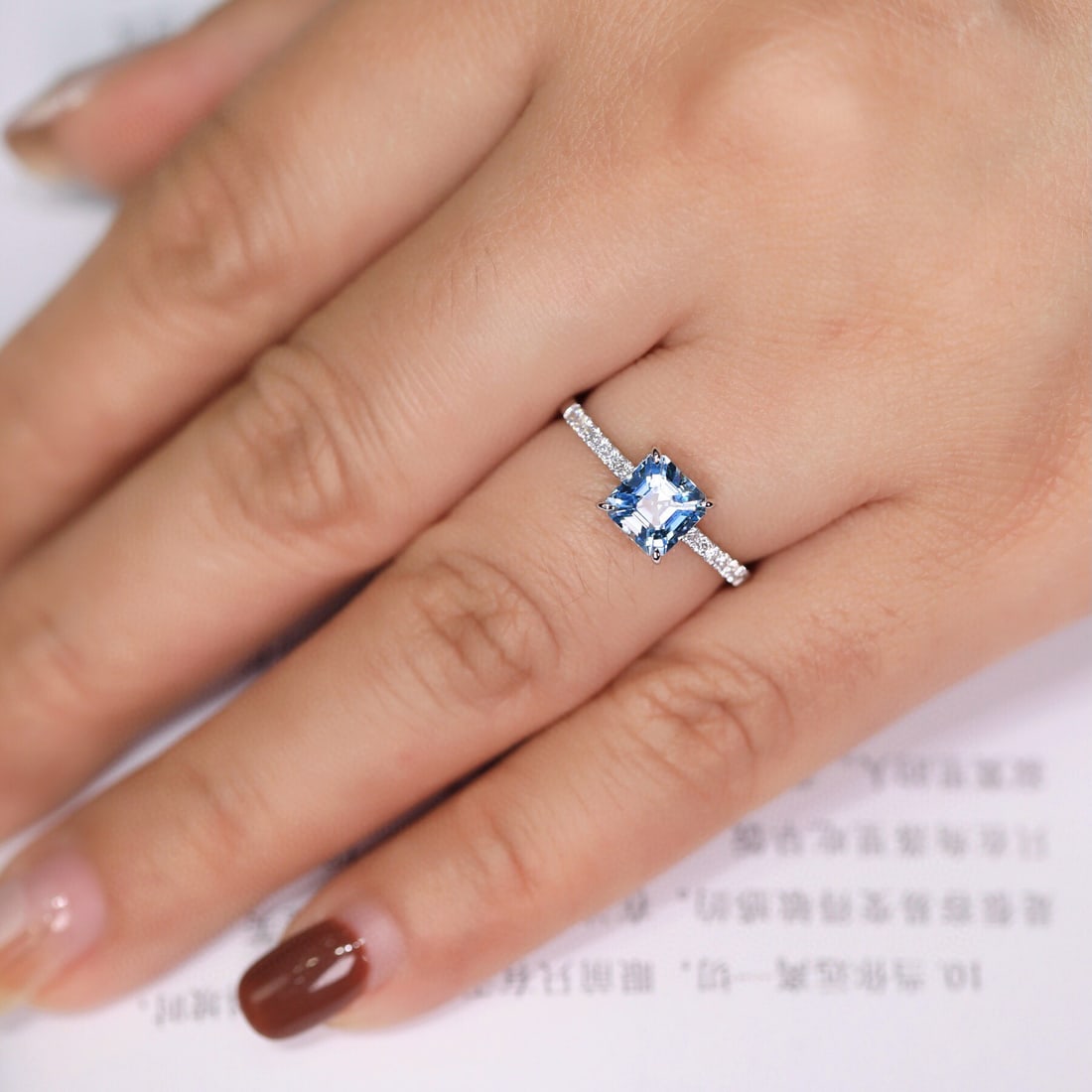 14k Gold 1.10 Ct Natural Aquamarine & Diamond Ring - 5